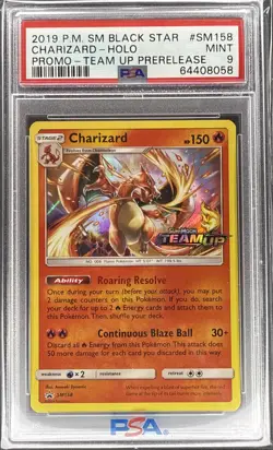 2019 POKEMON SM BLACK STAR PROMO TEAM UP PRERELEASE #SM158 CHARIZARD-HOLO PSA 9 - Image 1