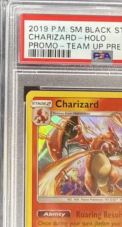 2019 POKEMON SM BLACK STAR PROMO TEAM UP PRERELEASE #SM158 CHARIZARD-HOLO PSA 9 - Image 3