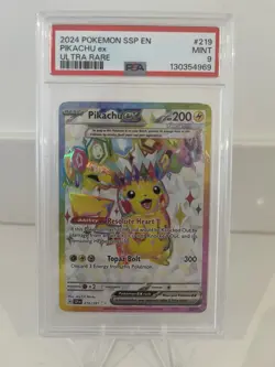 PSA 9 Pikachu ex 219/191 Ultra Rare Surging Sparks SSP Pokemon Card - Image 1
