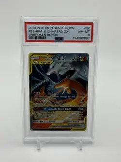 PSA 8 Reshiram & Charizard GX 20/215 Unbroken Bonds 2019 Pokemon Card - Image 1