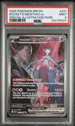 2025 POKEMON DRI EN-DESTINED RIVALS #231 TEAM ROCKET'S MEWTWO EX PSA 9 - Image 1