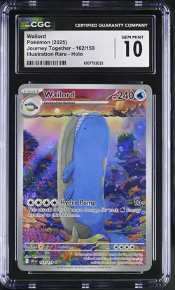Pokemon Wailord 162/159 Sv09 Journey Together Holo CGC 10 Illustration Rare - Image 3