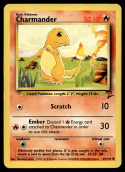 Charmander 69/130 Pokemon Card Base Set 2 Common 50 HP Lightly Played E17 - Image 1