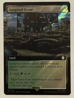 Sunpetal Grove Extended Art Surge Foil Universes Beyond: Fallout MTG pack fresh - Image 1