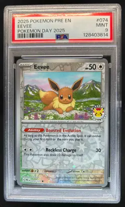 2025 Pokemon SV Prismatic Evolutions PRE EN Eevee Day #074/131 PSA 9 - Image 1