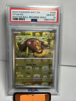PSA 10 2025 Pokemon SV White Flare Stunfisk Reverse Holo Master Ball Pokemon - Image 1