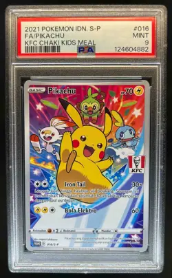 2021 Pokemon IDN S-P Pikachu Full Art KFC Chaki Kids Meal #016 PSA 9 Mint - Image 1
