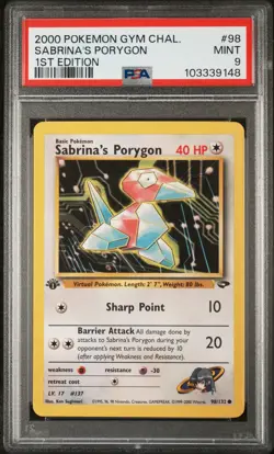Sabrina's Porygon 98/132 1st Edition Gym Challenge Pokemon PSA 9 - Image 1