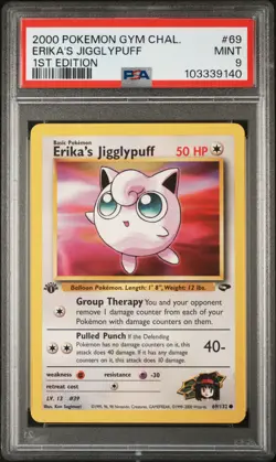 Erika's Jigglypuff 69/132 1st Edition Gym Challenge Pokemon PSA 9 - Image 1