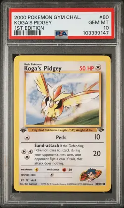 Koga's Pidgey 80/132 1st Edition Gym Challenge Pokemon PSA 10 - Image 1