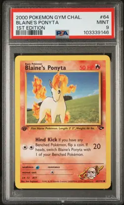 Blaine's Ponyta 64/132 1st Edition Gym Challenge Pokemon PSA 9 - Image 1