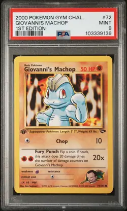 Giovanni's Machop 72/132 1st Edition Gym Challenge Pokemon PSA 9 - Image 1