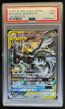 2018 Pokemon SM Tag Bolt (JP) sm9 Pikachu & Zekrom GX #101/095 PSA 9 - Image 1