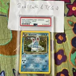 Pokemon TCG Azumarill Neo Genesis Holo Card 2/111 1st Edition PSA 9 Mint SWIRL - Image 1