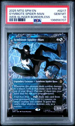 2025 MTG MARVEL'S SPIDER-MAN WEB-SLINGER BORDERLESS SYMBIOTE SPIDER-MAN PSA 10 - Image 1