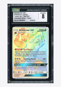 Pokemon CGC 8 Incineroar GX Rainbow Rare 2019 188/181 Team Up English - Image 1