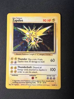 Pokemon TCG Base Set Zapdos Holo Rare 16/102 Light Play LP Vintage WOTC 1999 - Image 1