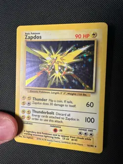 Pokemon TCG Base Set Zapdos Holo Rare 16/102 Light Play LP Vintage WOTC 1999 - Image 2