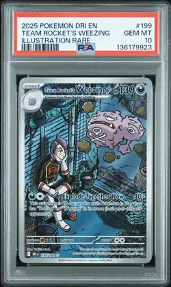 2025 POKEMON DESTINED RIVALS ILLUSTRATION RARE #199 TEAM ROCKET'S WEEZING PSA 10 - Image 1