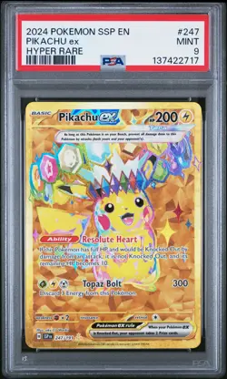 2024 POKEMON SSP EN-SURGING SPARKS HYPER RARE #247 PIKACHU EX PSA 9 - Image 1