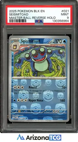 Pokemon 2025 Seismitoad 021/086 Master Ball Reverse Holo Black Bolt PSA 9 - Image 1