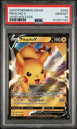 2020 POKEMON SWORD & SHIELD VIVID VOLTAGE #043 PIKACHU V PSA 10 - Image 1