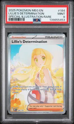 2025 POKEMON MEGA EVOLUTION ILLUSTRATION RARE #184 LILLIE'S DETERMINATION PSA 9 - Image 1
