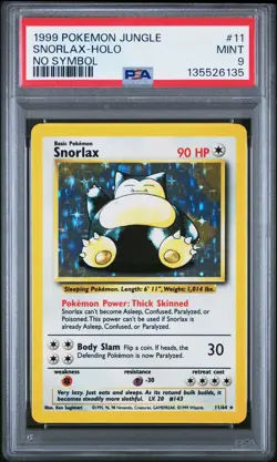 1999 POKEMON JUNGLE NO SYMBOL #11 SNORLAX-HOLO PSA 9 - Image 1