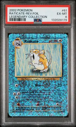 2002 POKEMON LEGENDARY COLLECTION #61 RATICATE-REVERSE FOIL PSA 6 - Image 1
