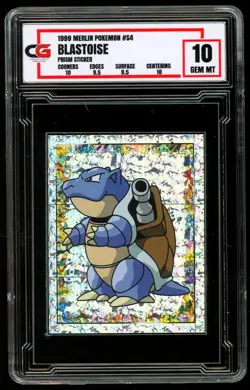 1999 Pokemon Topps Merlin #S4 SPECIAL GLITTER HOLO PRISM Sticker Blastoise CG 10 - Image 1