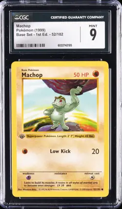 1999 POKEMON BASE SET 1ST EDITION #52 MACHOP CGC 9 - Image 1