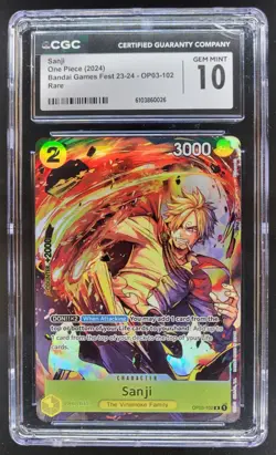 2024 ONE PIECE CCG SANJI BANDAI GAMES FEST RARE OP03-102 CGC 10 B RC7 - Image 1