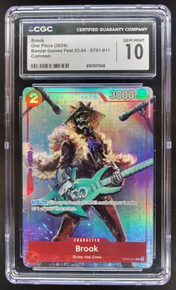 2024 ONE PIECE CCG BROOK BANDAI GAMES FEST ST01-011 CGC 10 B RC7 - Image 1