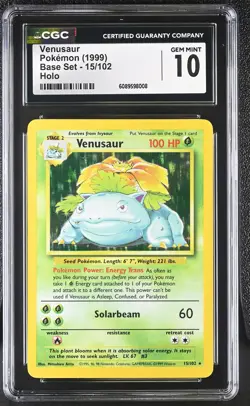 CGC 10 GEM MINT Venusaur 1999 Base Set 15/102 Holo Pokemon Card - Image 1