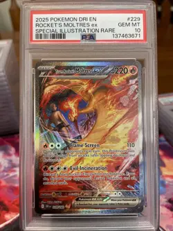 Pokemon TCG Team Rockets Moltres EX Card 229/182 PSA 10 - Image 1