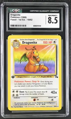 CGC 8.5 Dragonite 1999 Fossil 1st Edition 19/62 Pokemon Card - Image 1