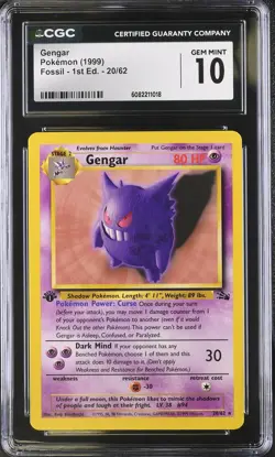 CGC 10 Gengar 20/62 Rare 1st Edition Fossil Pokemon Card - Image 1