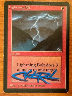 MTG Beta Lightning Bolt Shadow Signed by Rush, rare! - Image 1