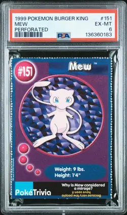 1999 POKEMON BURGER KING PERFORATED #151 MEW PSA 6 - Image 1