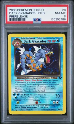 2000 POKEMON ROCKET PRERELEASE #8 DARK GYARADOS-HOLO PSA 8 - Image 1
