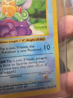 1999 Pokemon Base Set Shadowless Squirtle Red Diamond Dot Error #63 MP - Image 3