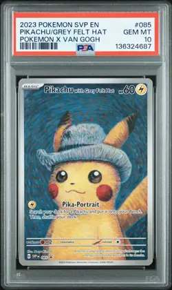 2023 POKEMON SVP POKEMON X VAN GOGH PROMO #085 PIKACHU WITH GREY FELT HAT PSA 10 - Image 1