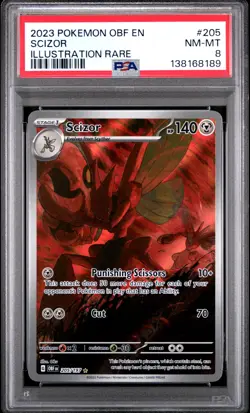 2023 POKEMON OBF EN-OBSIDIAN FLAMES ILLUSTRATION RARE #205 SCIZOR PSA 8 - Image 1