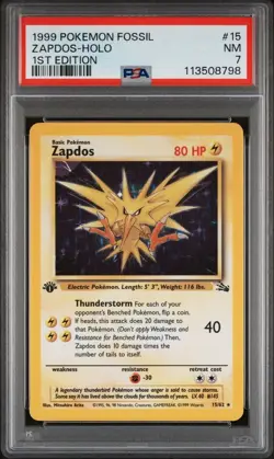1999 Pokemon Fossil 1st Edition Zapdos - Holo PSA 7 - Image 1