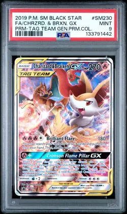 2019 POKEMON SM TAG TEAM GENERATIONS FULL ART/CHARIZARD & BRAIXEN GX PSA 9 - Image 1