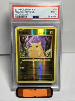2016 POKEMON XY EVOLUTIONS #35 PIKACHU-REVERSE FOIL PSA 9 - Image 1