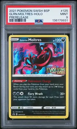 2021 POKEMON SWSH BLACK STAR PROMO PRERELEASE #125 GALARIAN MOLTRES-HOLO PSA 9 - Image 1