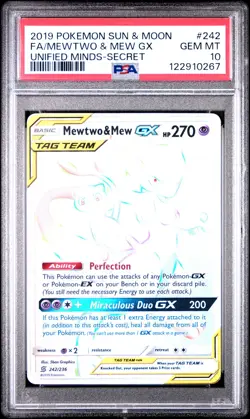 2019 POKEMON SUN & MOON UNIFIED MINDS SECRET FULL ART/MEWTWO & MEW GX PSA 10 - Image 1
