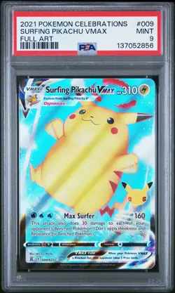 2021 POKEMON CELEBRATIONS #009 FULL ART/SURFING PIKACHU VMAX PSA 9 - Image 1