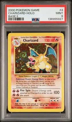2000 POKEMON BASE SET 2 #4 CHARIZARD-HOLO PSA 9 - Image 1